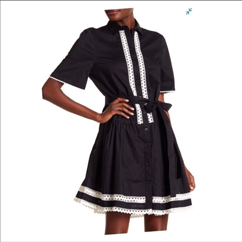 NWT Kate Spade Lace Inset Shirtdress Black White